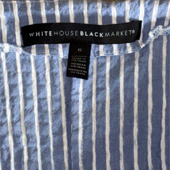 White House Black Market Blue & White Stripe Seersucker Ruffle Sleeve Blouse-Siz - Picture 3 of 8